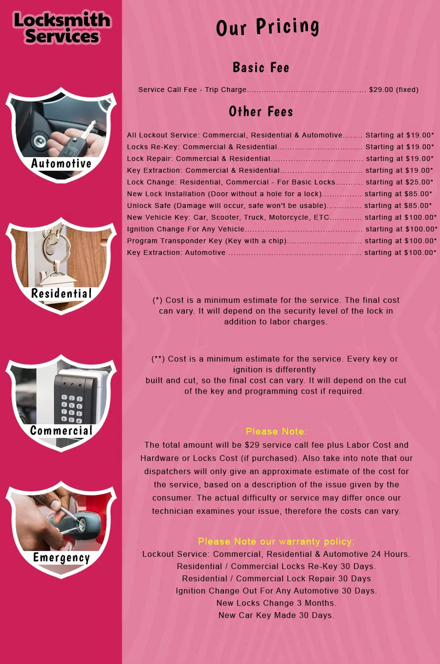 Medford NJ Locksmith Store Medford, NJ 609-427-3042 - price-list-c-18